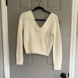 Women's Cream V-Neck Cropped Sweater